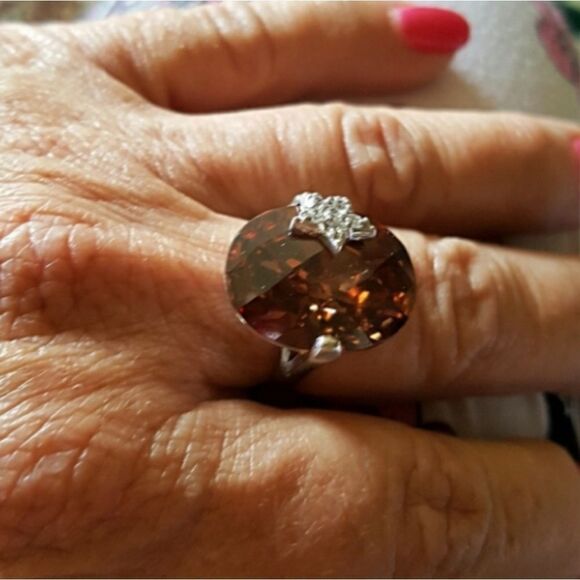 SMOKY TOPAZ STERLING RING W/ PAVE CZs - Picture 5 of 5